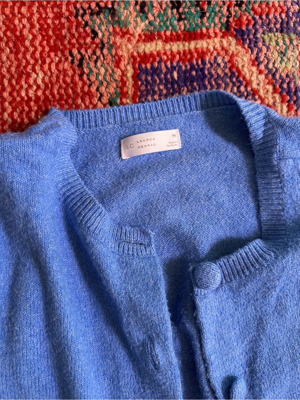 LC Lauren Conrad Periwinkle Blue Short Sleeve Button Cardigan - Picture 2 of 2